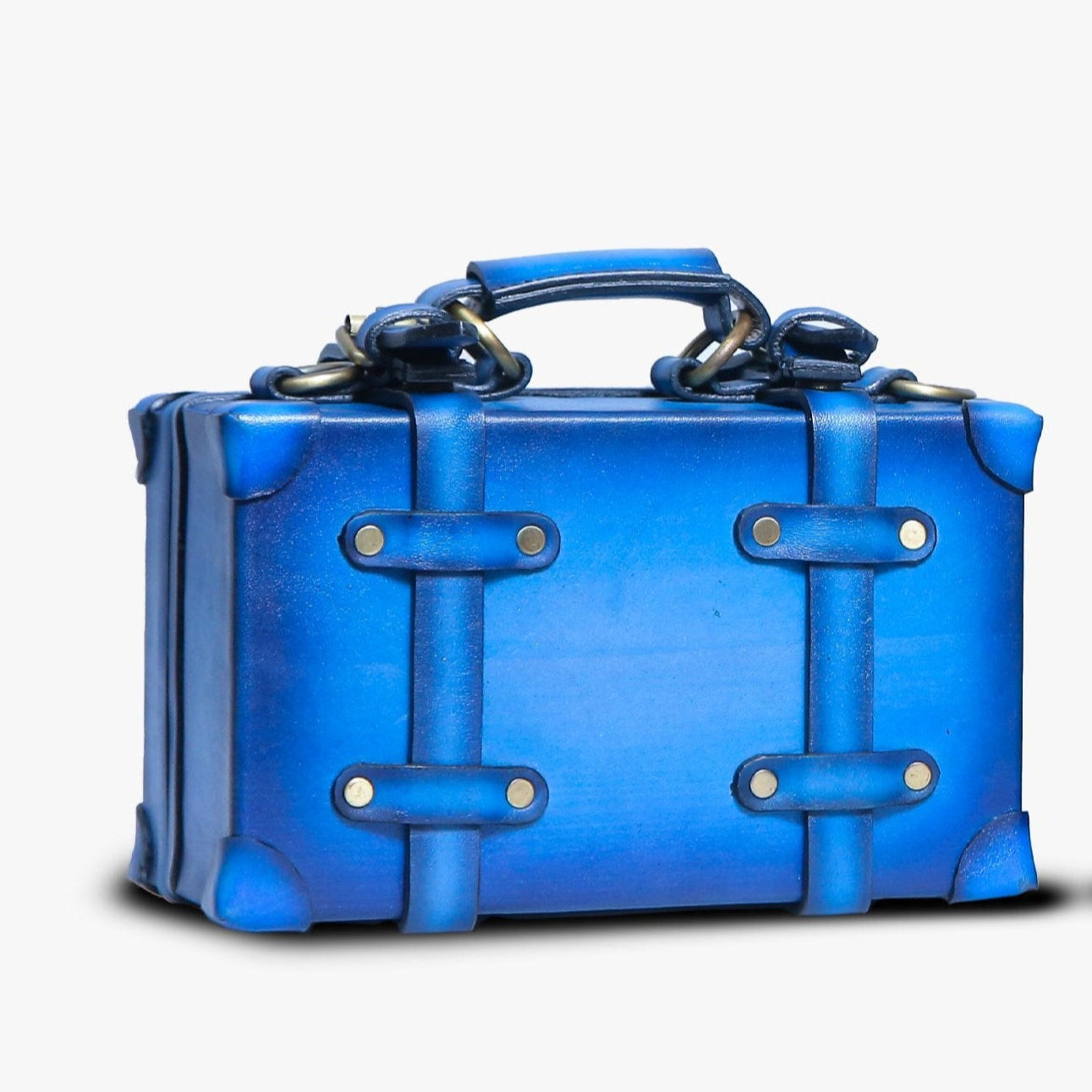 Side view of Leather Sharar Mini Trunk in Blue