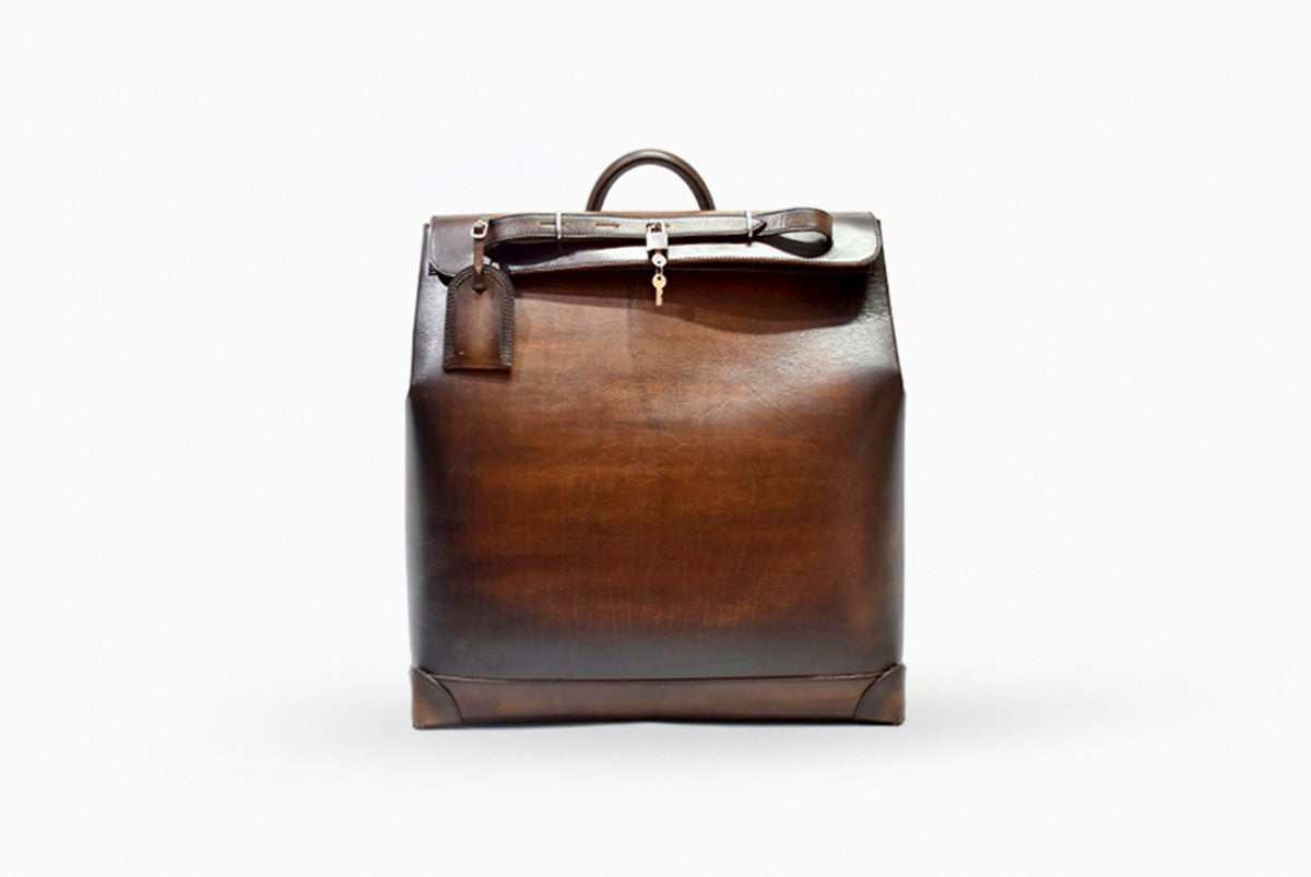 Front view of Leather Hirok Large Travel Bag in Brown