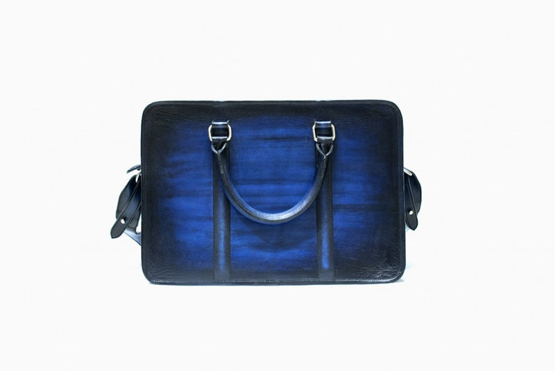 Back view of Leather Kohat Briefcase in blue