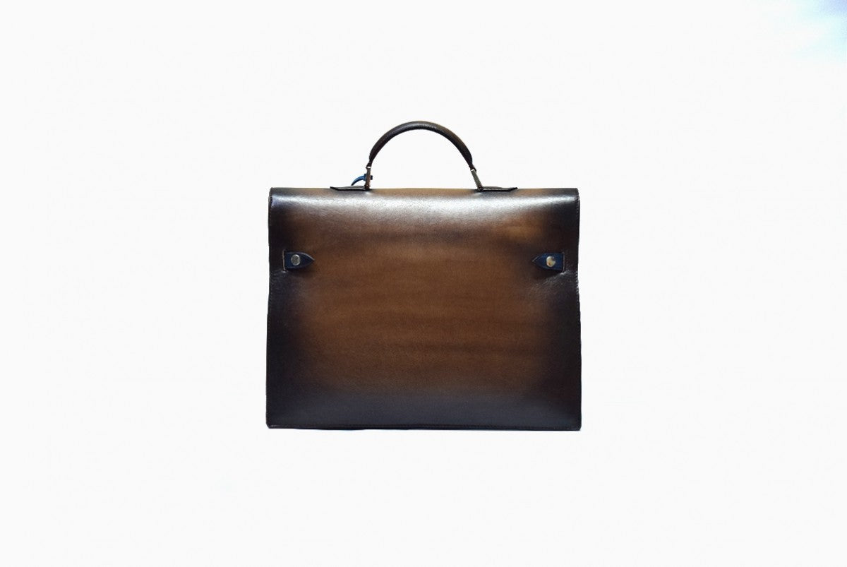 Back view of Leather Sehnsa File Case Satchel in Brown
