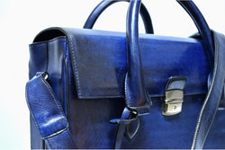 Close view of Leather Thor Briefcase in Blue