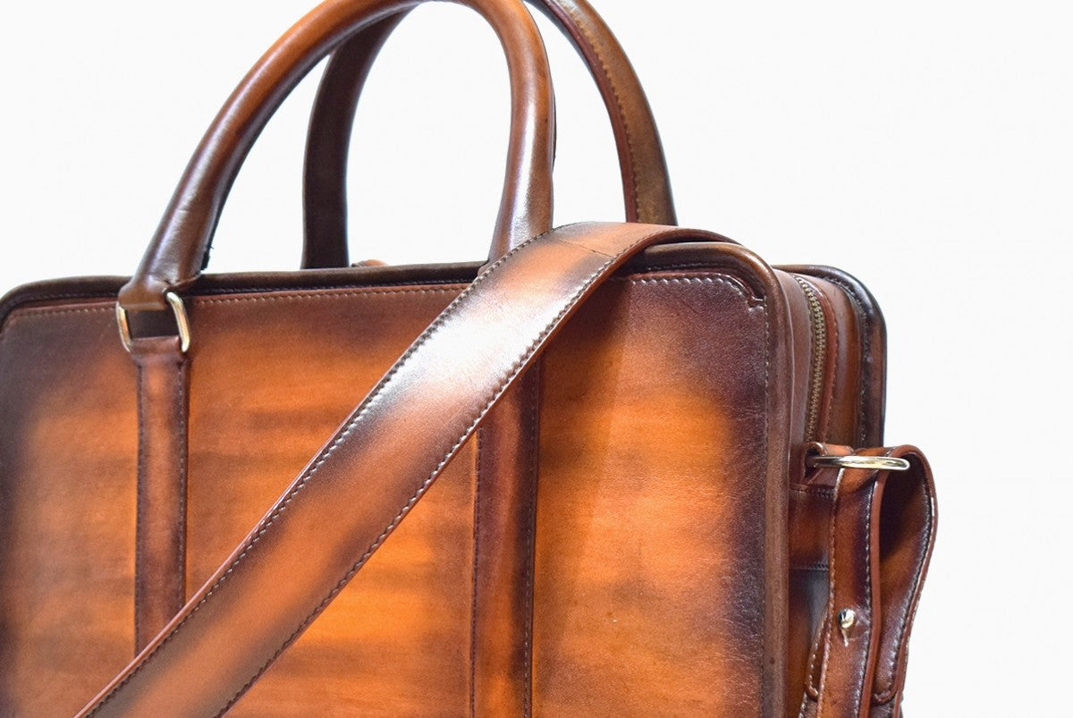 Close view of Leather Kohat Briefcase in brown