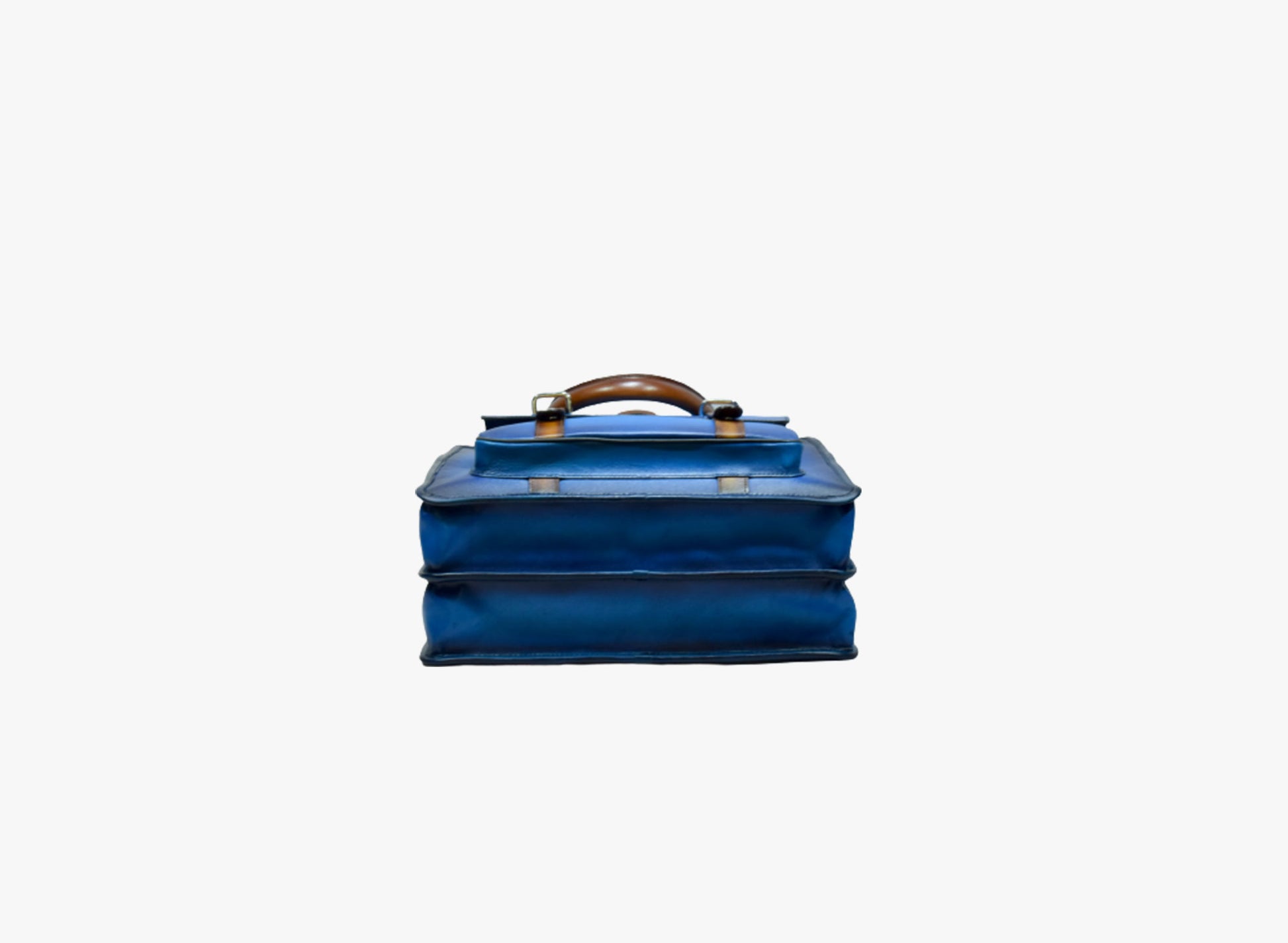 Down view of Leather Hari Briefcase in blue