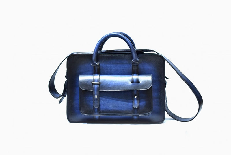 Front view of Leather Kohat Briefcase in blue