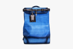 Front view of Leather Sarai Backpack in Blue