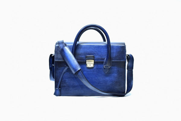 Front view of Leather Thor Briefcase in Blue