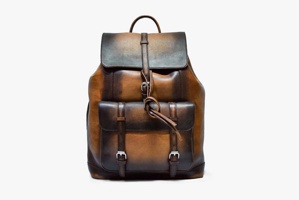 Front view of Leather Trivor Backpack in brown