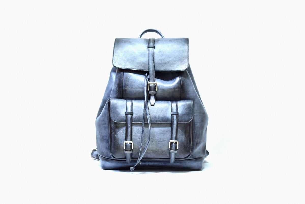 Front view of Leather Trivor Backpack in grey