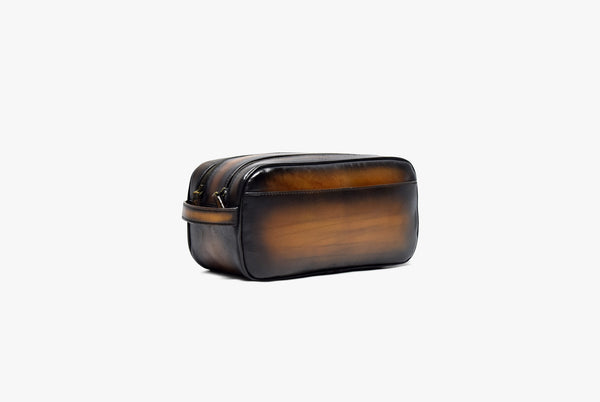 Front View of Leather Horak Dopp Kit in Brown