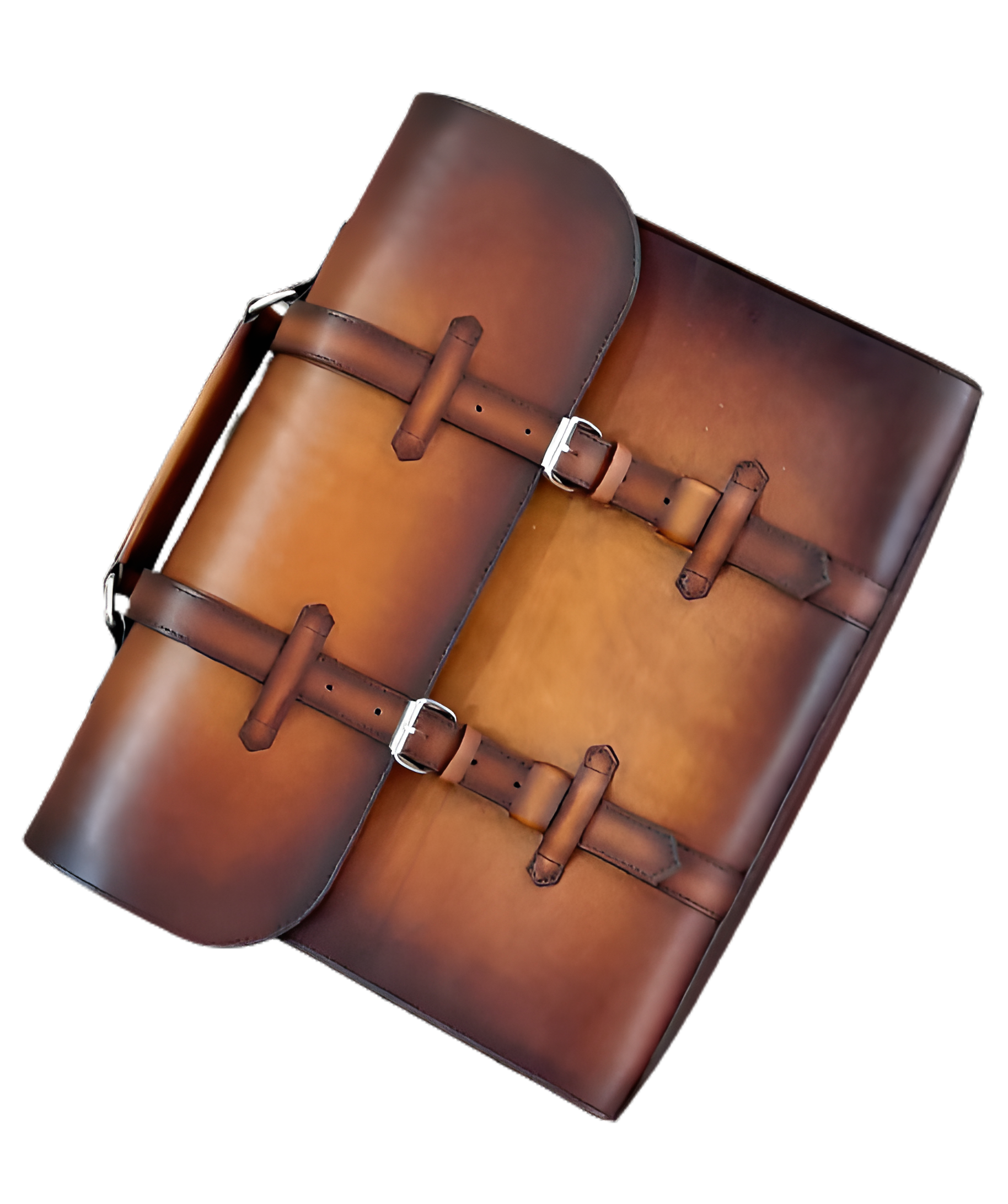 Lay view of Leather Miran Laptop Satchel Bag in brown