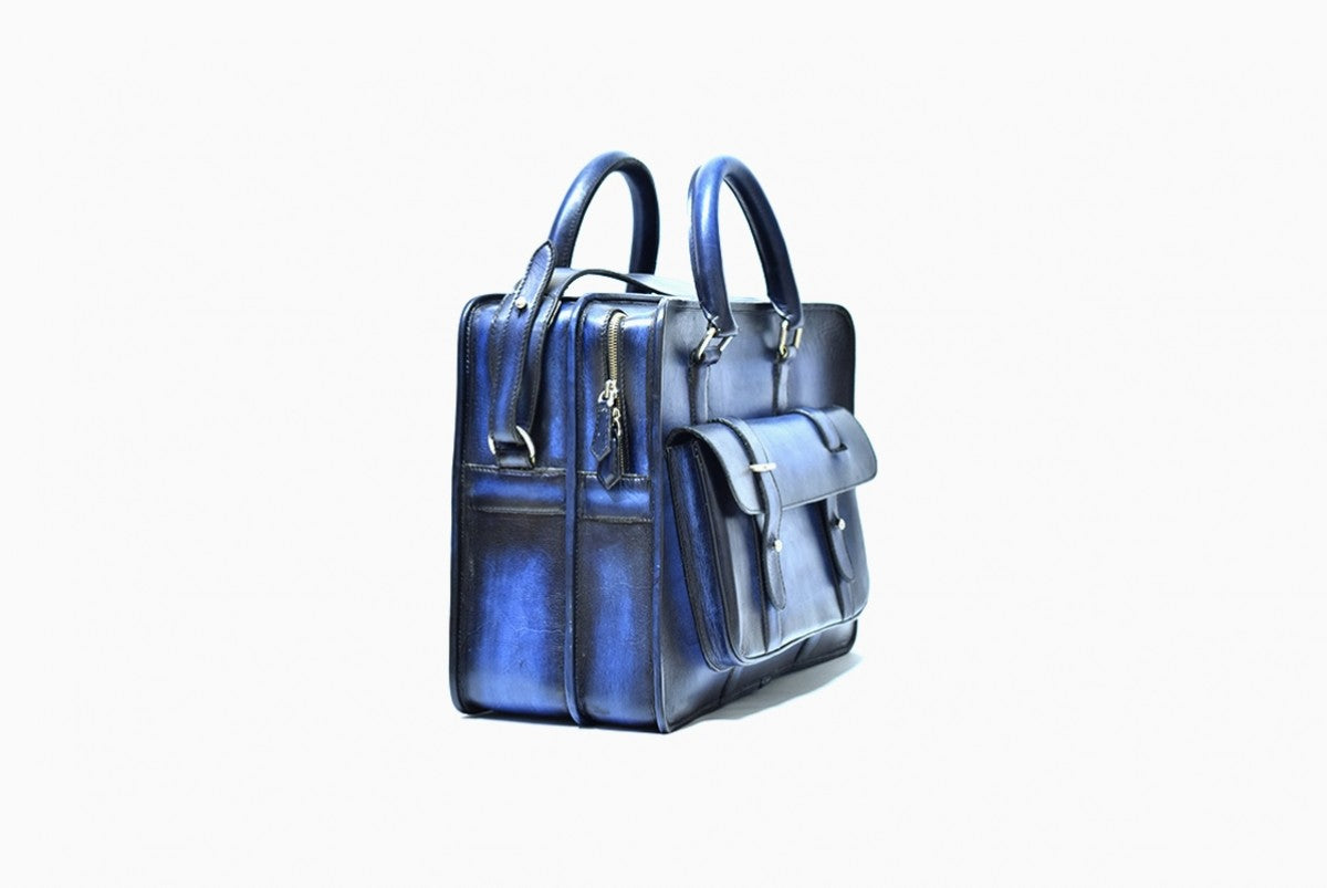 Other Side view of Leather Kohat Briefcase in blue
