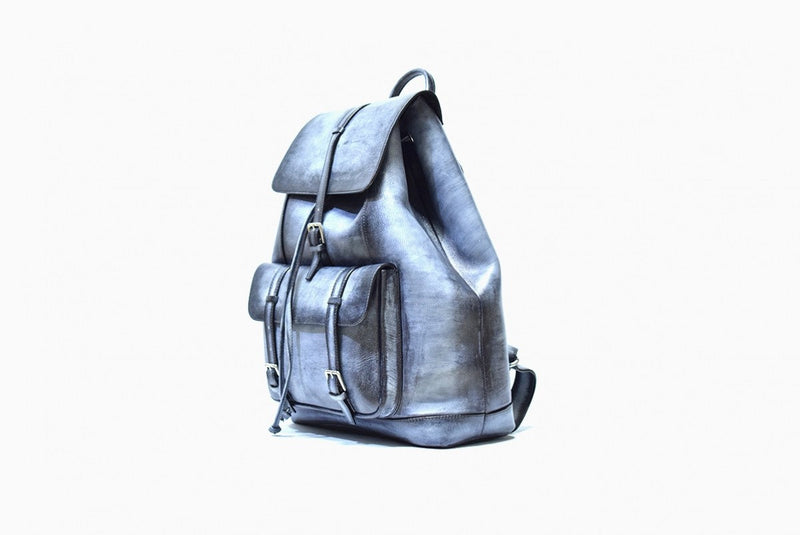 Other Side view of Leather Trivor Backpack in grey