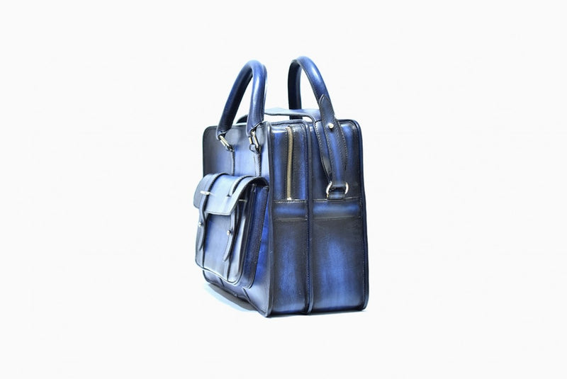 Side view of Leather Kohat Briefcase in blue