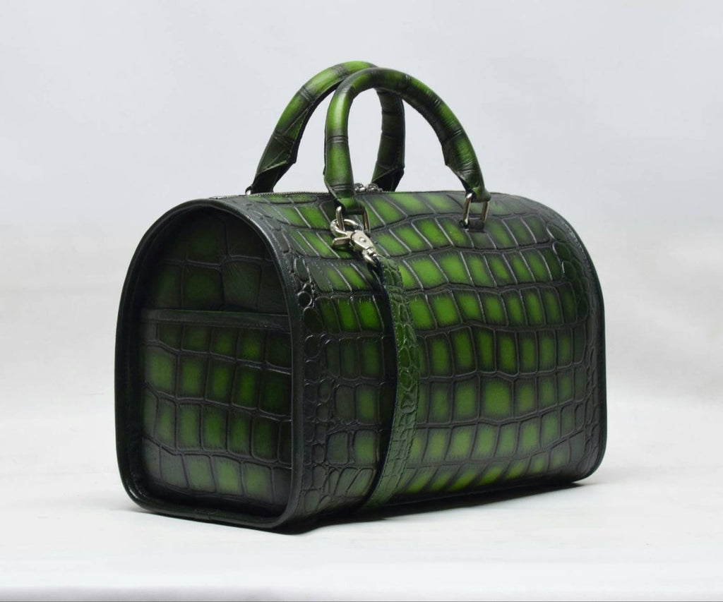 Side view of Leather Mini Duffle Bag in green