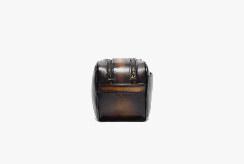 Side View of Leather Horak Dopp Kit in Brown