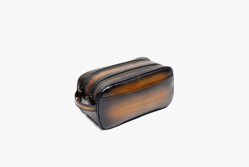 Top View of Leather Horak Dopp Kit in Brown