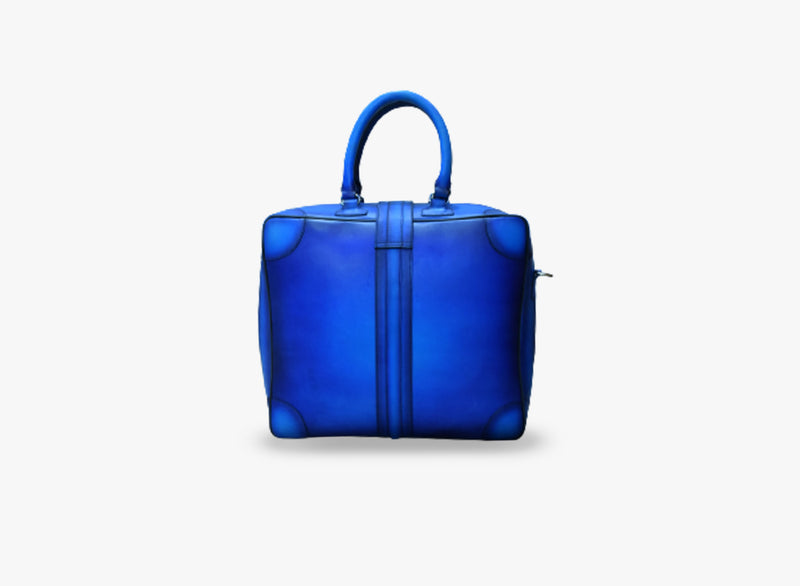 Back view of Leather Kolpur Weekender Bag in Blue