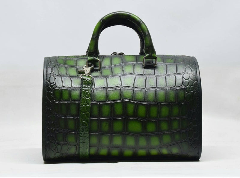 Back view of Leather Mini Duffle Bag in green