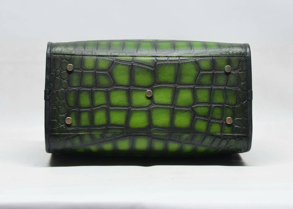 Down view of Leather Mini Duffle Bag in green