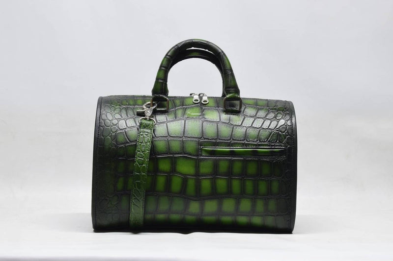 Front view of Leather Mini Duffle Bag in green