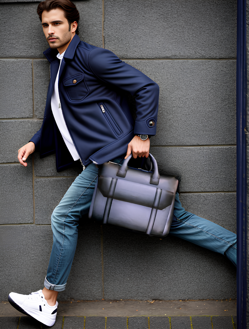 Man Holding view of Leather Horak Day Bag in grey