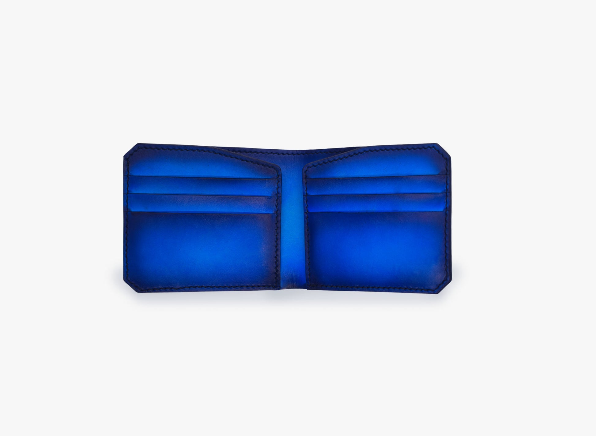Open View of Leather Trivor BiFold Wallet in Blue