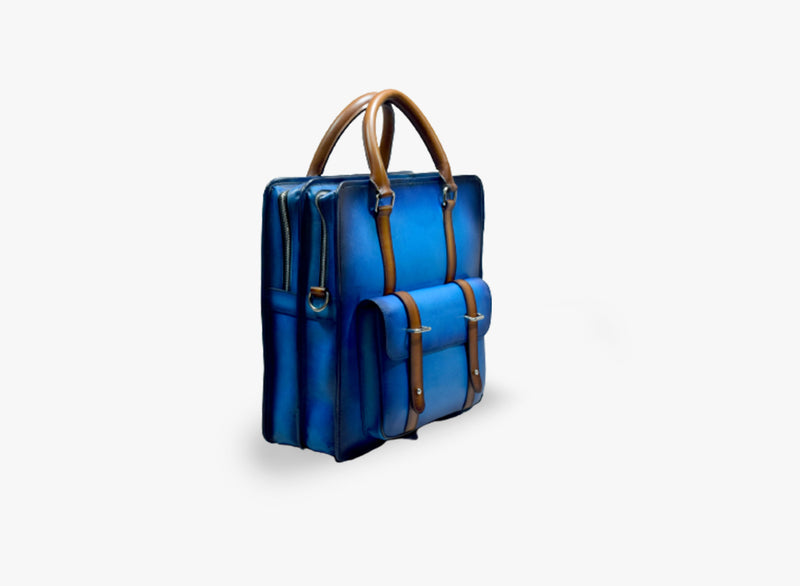 Right view of Leather Hari Briefcase in blue