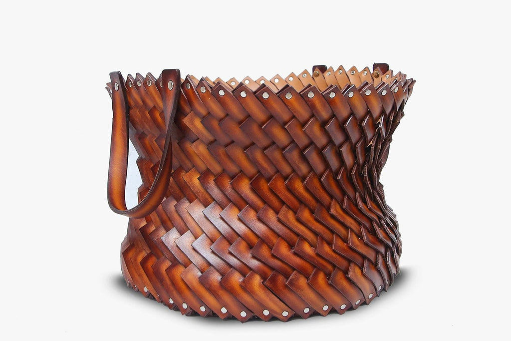 Medium Woven Leather Basket 