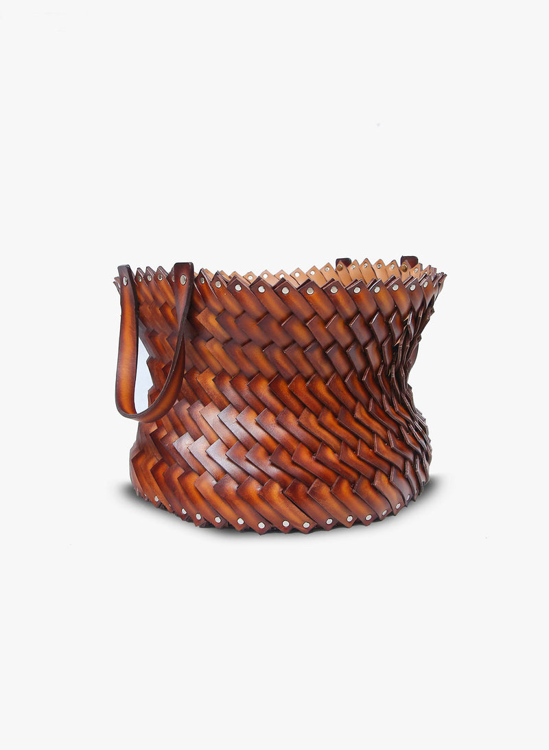 Medium Woven Leather Basket 