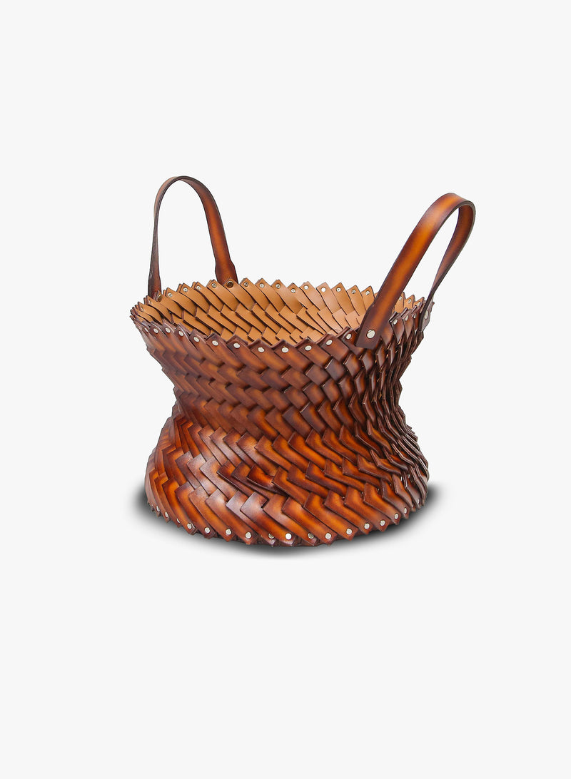 Medium Woven Leather Basket 