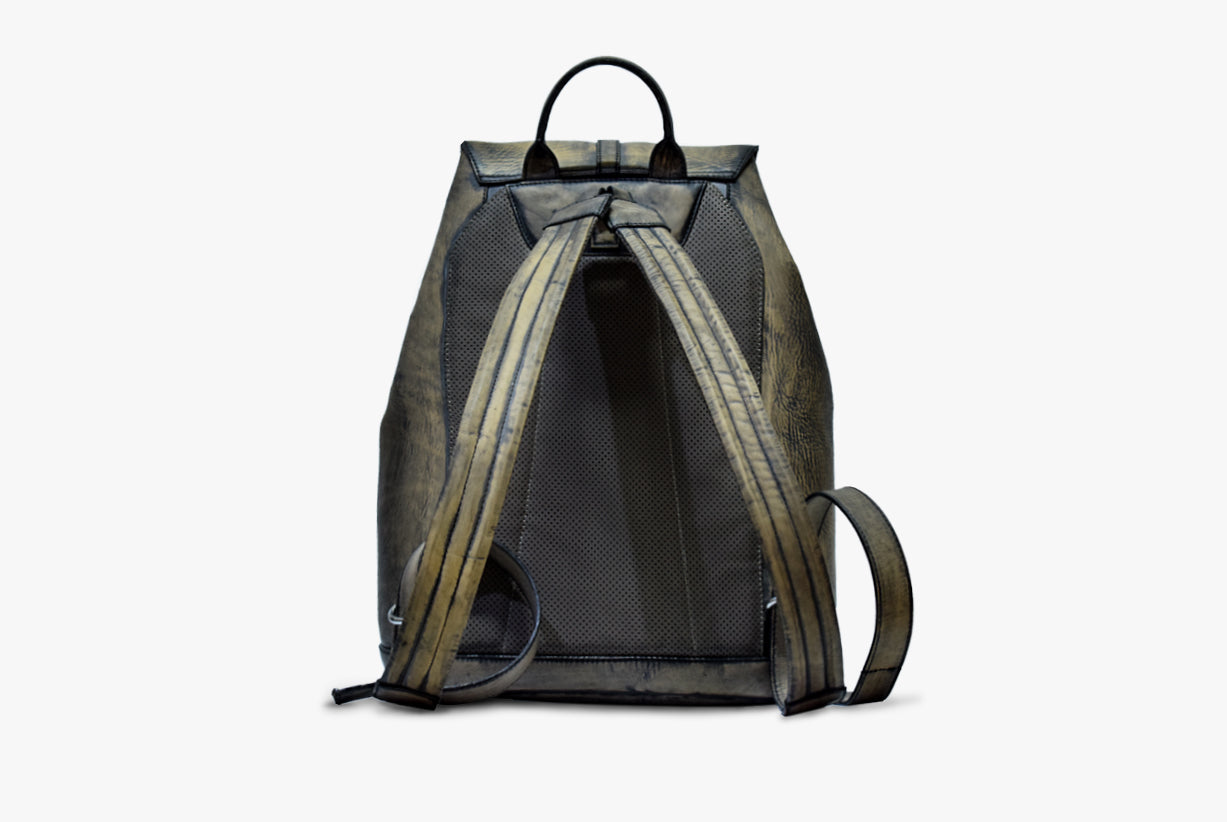 Back view of Leather Trivor Backpack in green