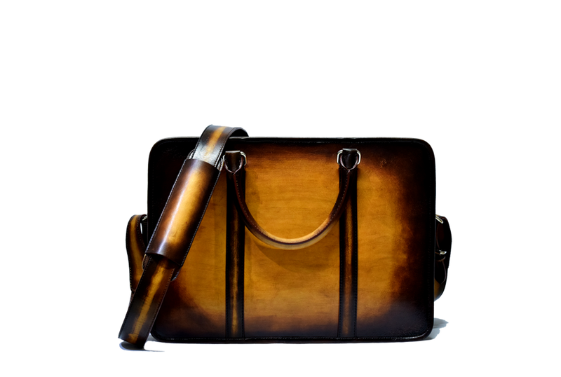 Back view of Leather Kohat Briefcase in mustard