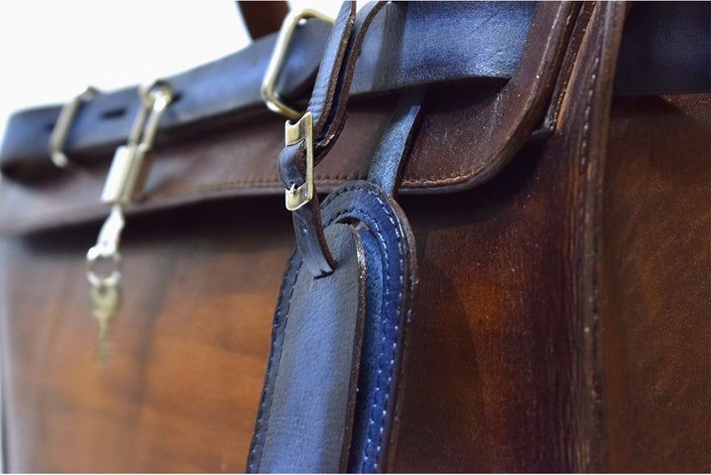 Close view of Leather Moro Satchel in Brown