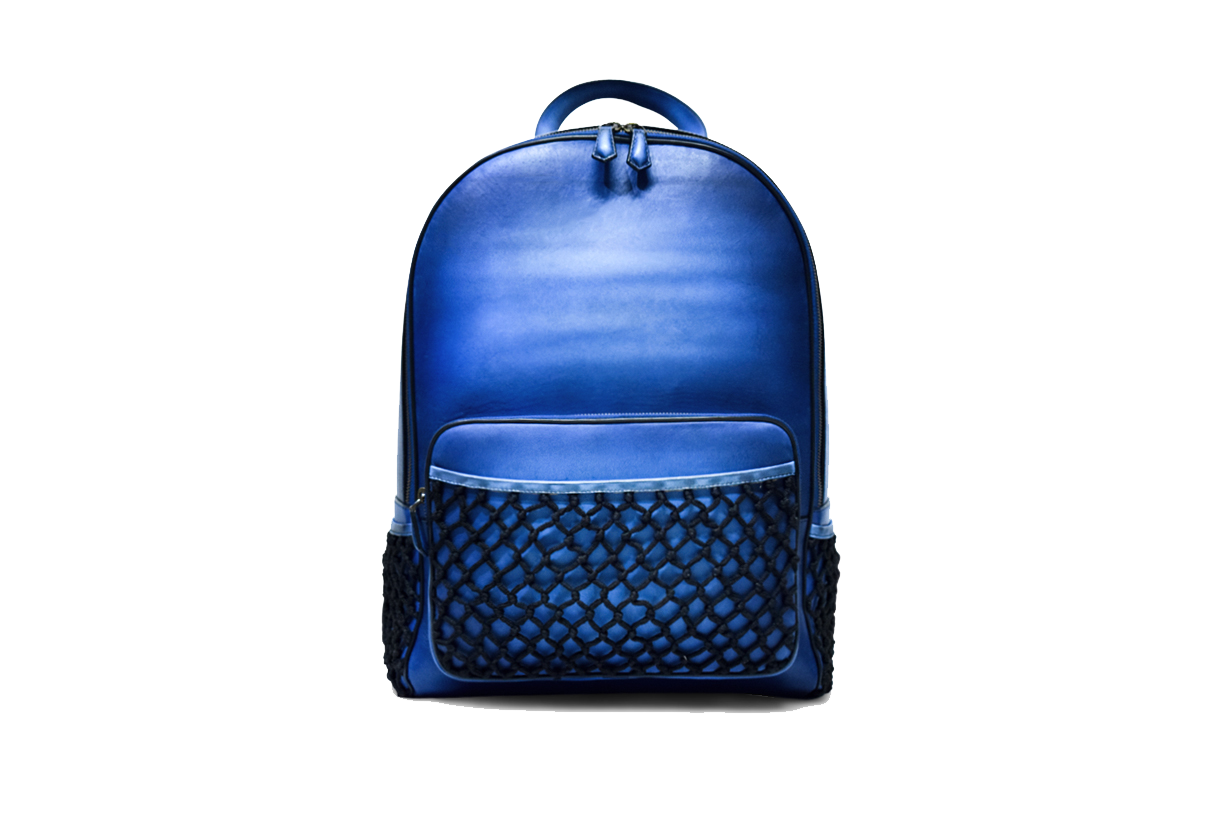 Front view of Leather Domel Backpack in blue