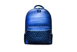 Front view of Leather Domel Backpack in blue