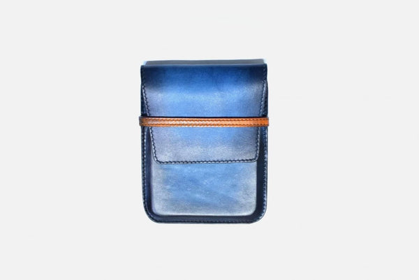 Front View of Leather Pencil Case in Blue