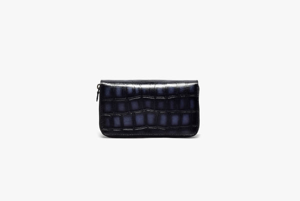 Front View of Leather Sharar Travel Wallet in Black