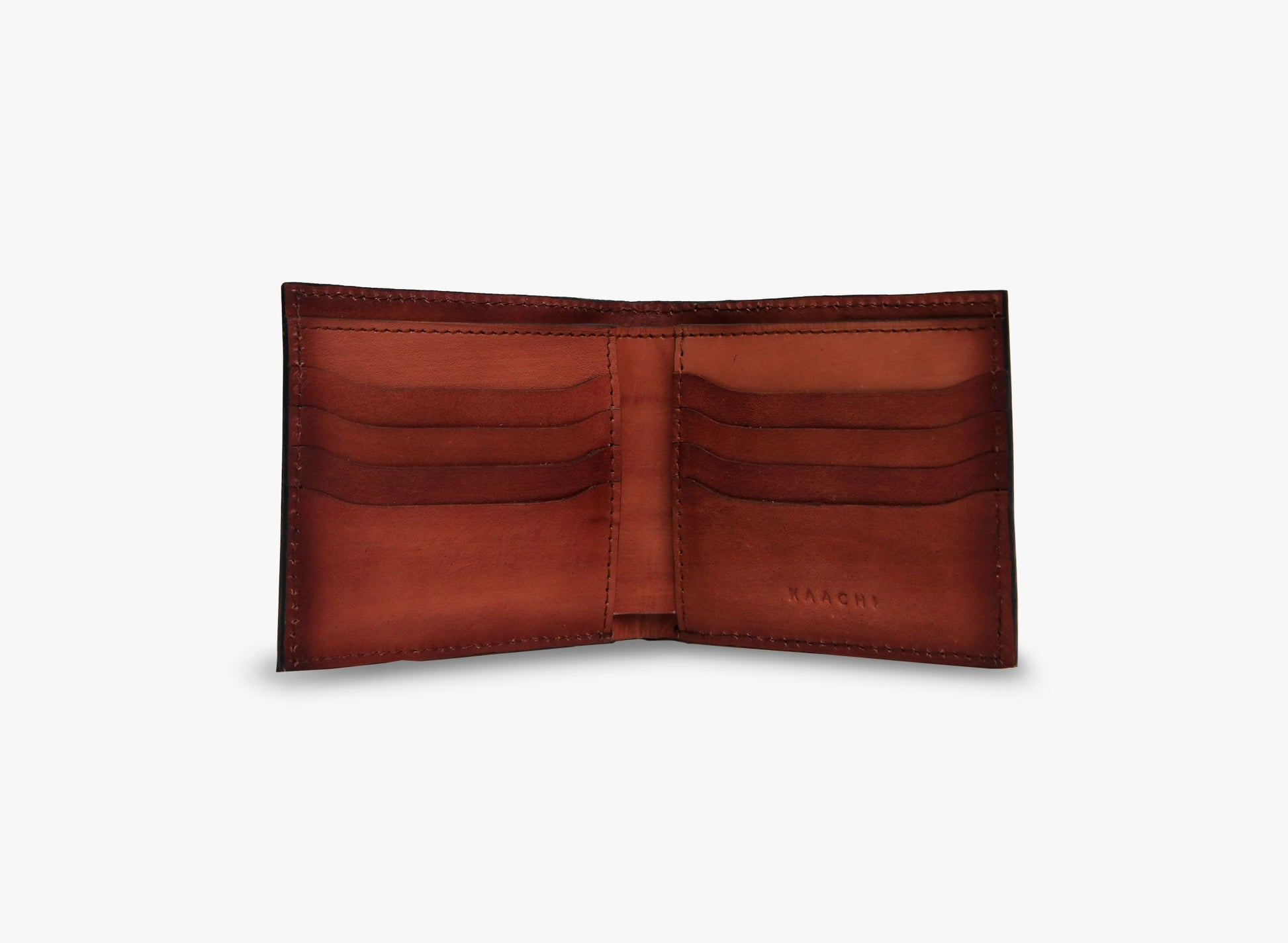 Inside View of Leather Moro Bifold Wallet in Maroon
