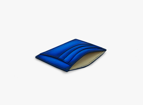 Inside View of Leather Moro Card Holder in Blue