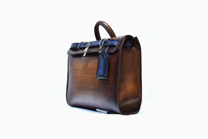 Left Front view of Leather Moro Satchel in Brown