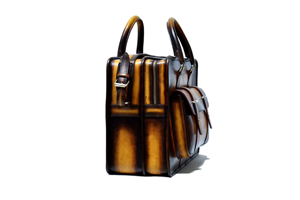 Other Side view of Leather Kohat Briefcase in mustard