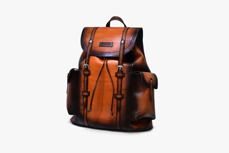 Other Side view of Leather Mach Backpack in Orange