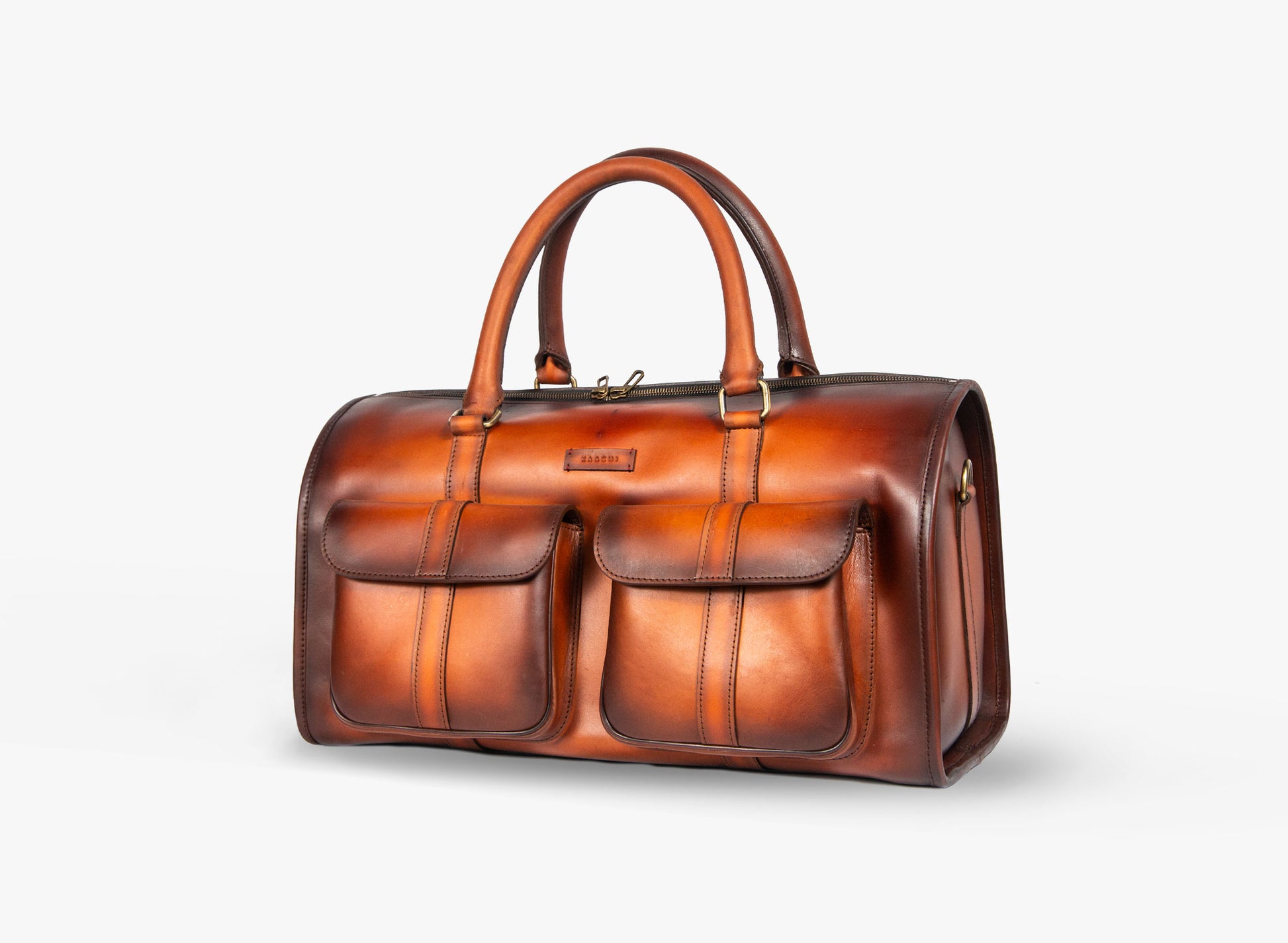 Right view of Leather Dozan Duffel Bag in brown