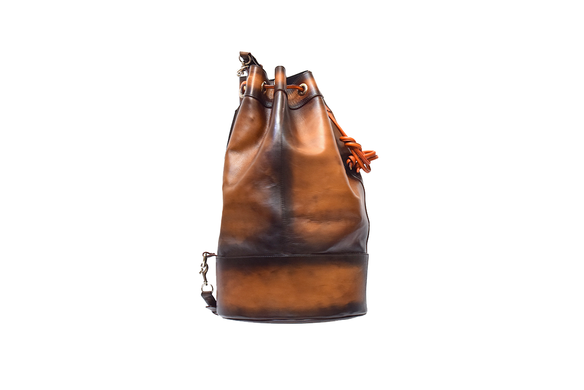 Side view of Leather Bostan Rucksack in brown