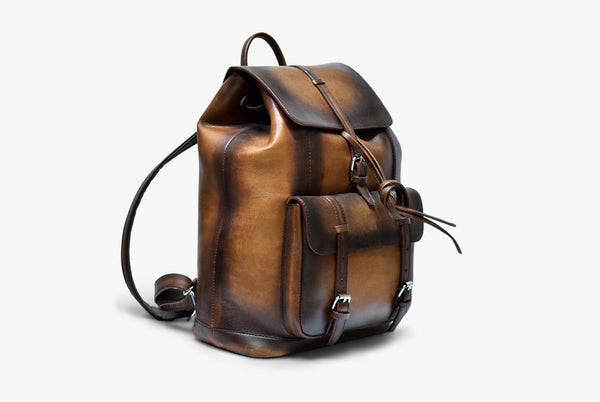 Side view of Leather Trivor Backpack in brown