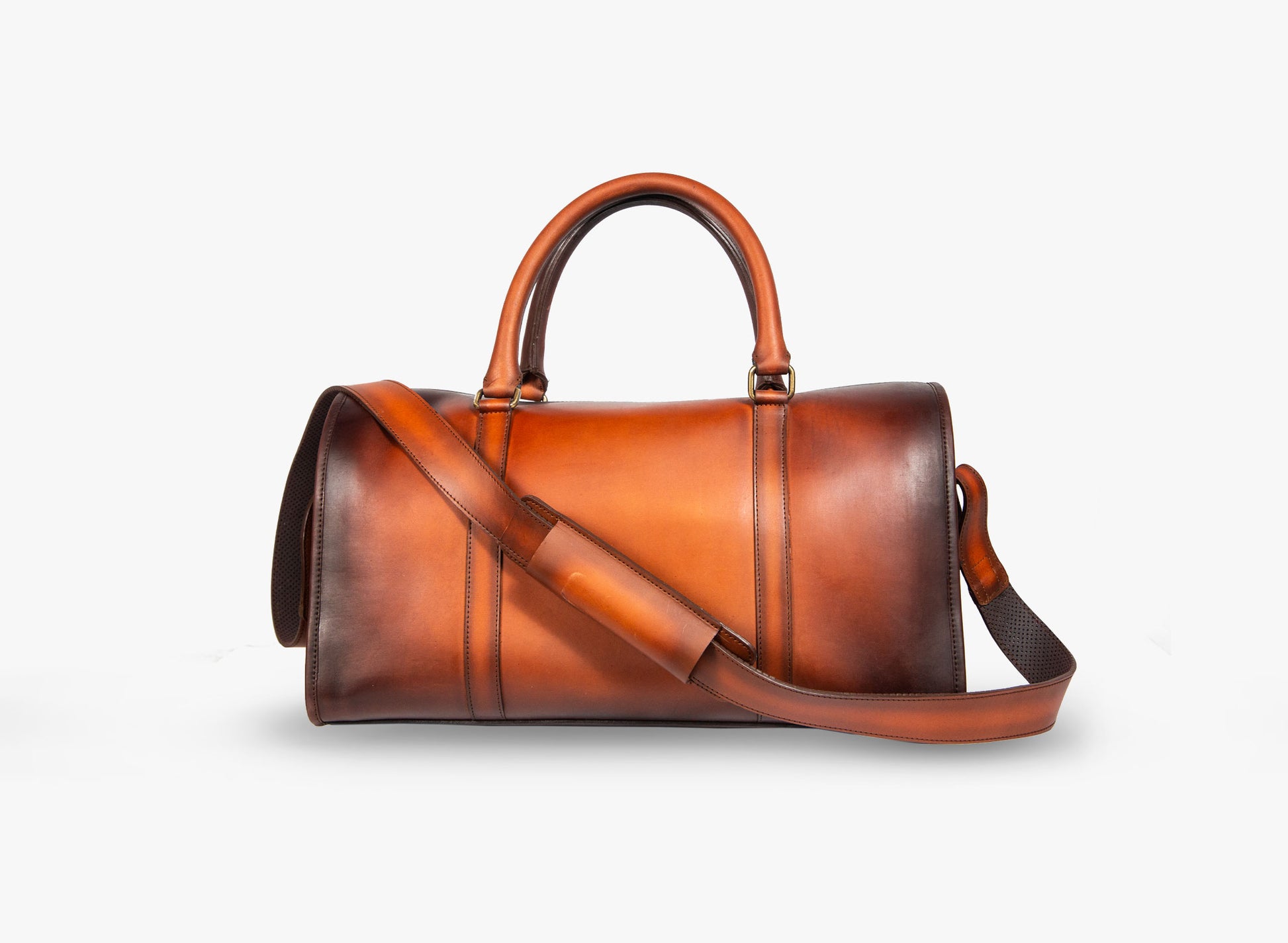 Back view of Leather Dozan Duffel Bag in brown