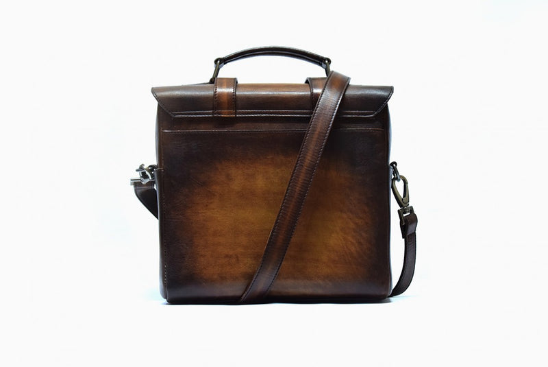 Back view of Leather Miran Crossbody Bag in brown