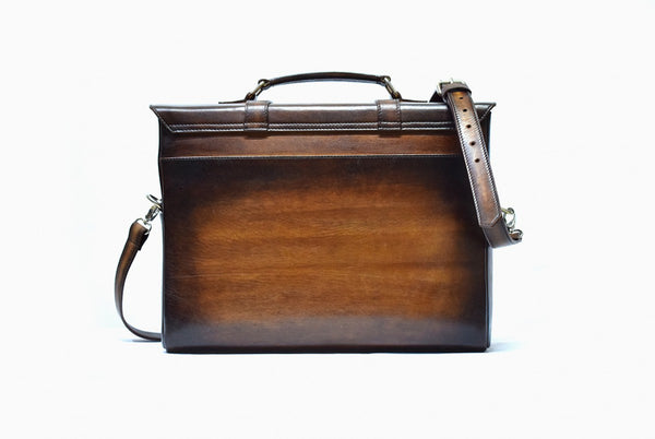 Back view of Leather Miran Laptop Satchel Bag in brown