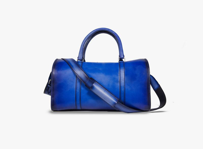 Back view of Leather Dozan Duffel Bag in dark blue