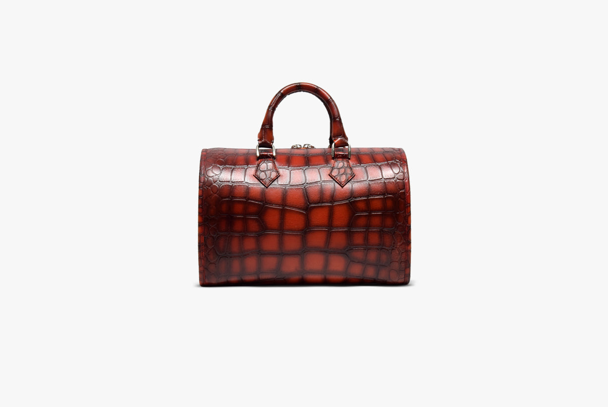 Back view of Leather Mini Duffle Bag in red